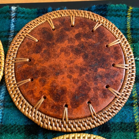 Pier 1 wicker rim brown center coasters set of 4 boho - Picture 2 of 2